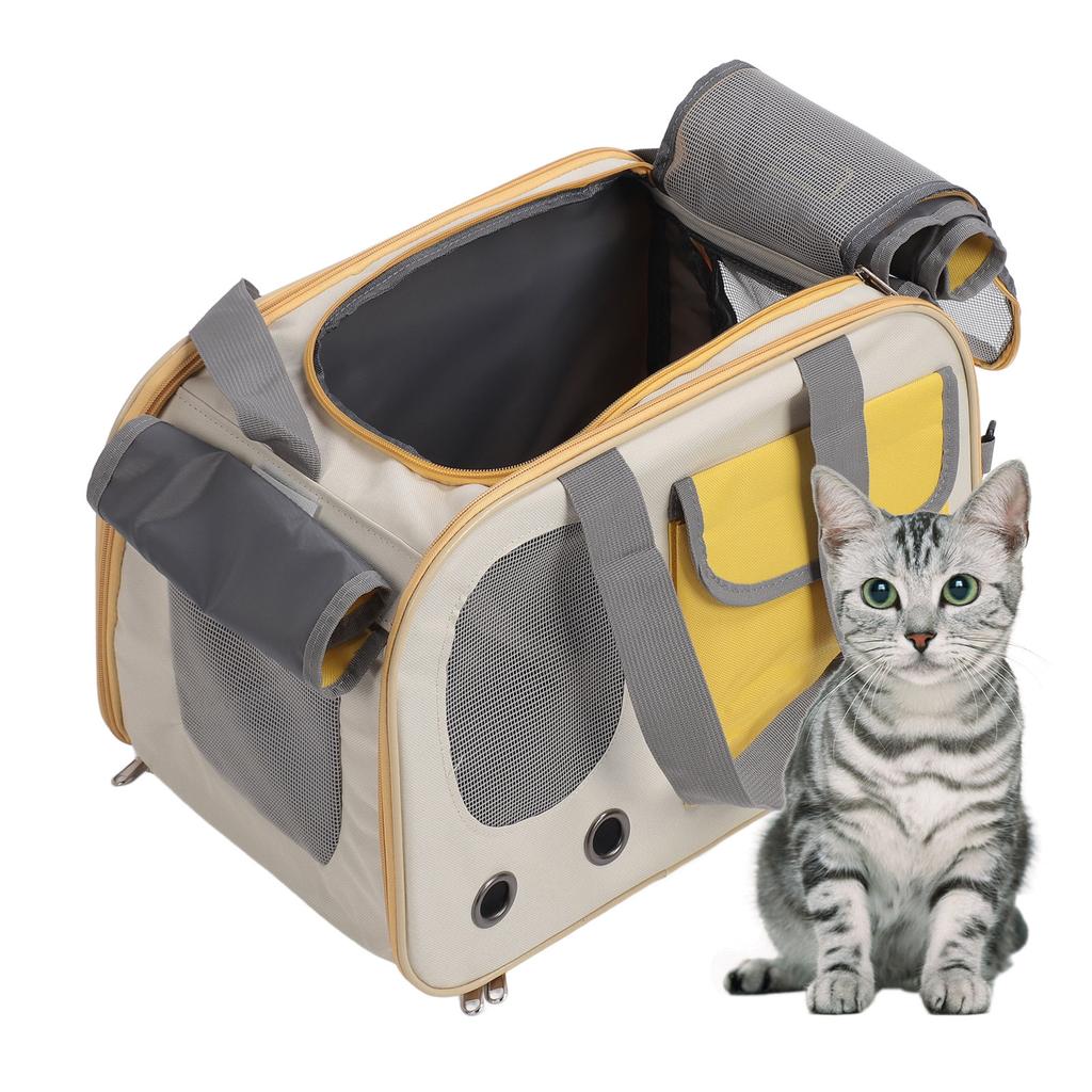 Pet Carrier Bag Brthable Foldable Oxford Cloth Steel Wire Frame Cat Travel Handbag with   Strap for Outdoor
