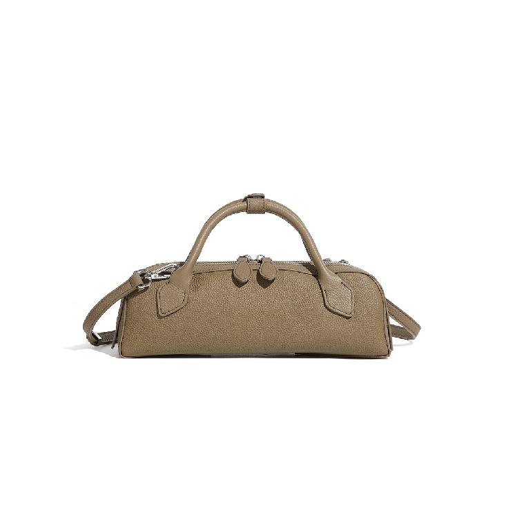 

New genuine leather baguette bag, top-layer cowhide underarm shoulder bag, niche large-capacity handbag, fashionable baguette bag серый