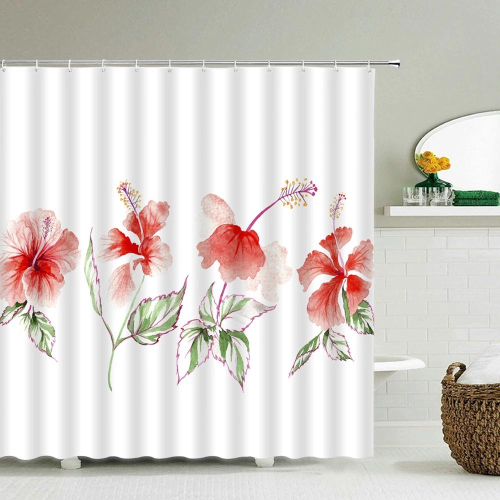 Flowers Pattern Shower Curtains Waterproof Polyester Bath Screen Curtain for Home Decoration Bathroom Printed Shower Curtain