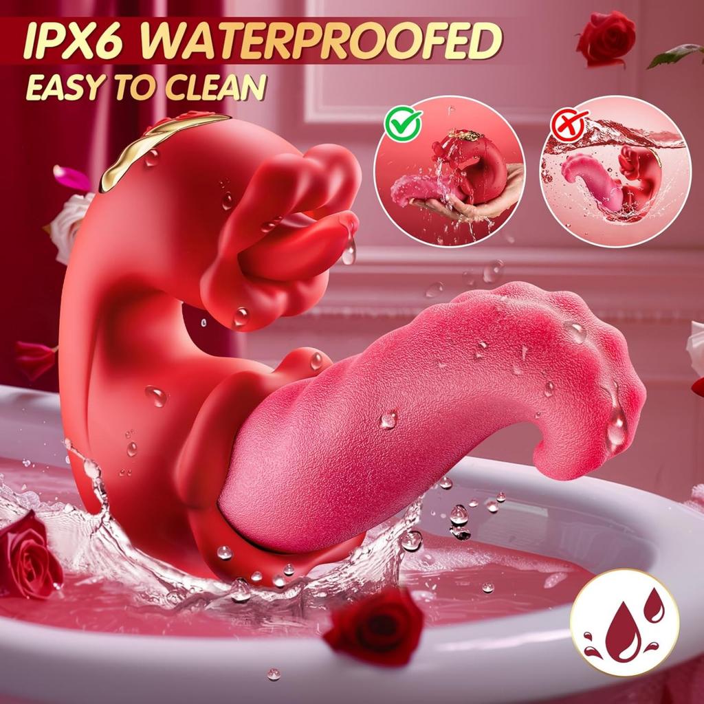 Vibrator Sexspielzeug für Erwachsene für Frauen - 4 in 1 Zungenstoß-Vibratoren Dildo Rose Sexspielzeug mit 10 Leck-Klitoris-10 Vibrationsmodi für weibliche Paare