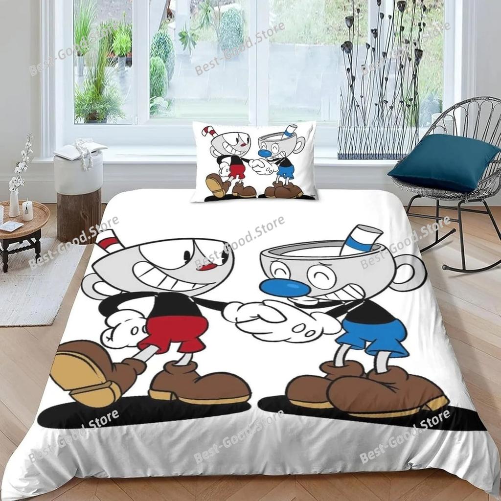 The Cuphead Show Set Biancheria da Letto Cartone Animato Set di Biancheria da Letto Raffinato Copripiumino Set Piumone Letto Set Biancheria da Letto Regalo di Compleanno