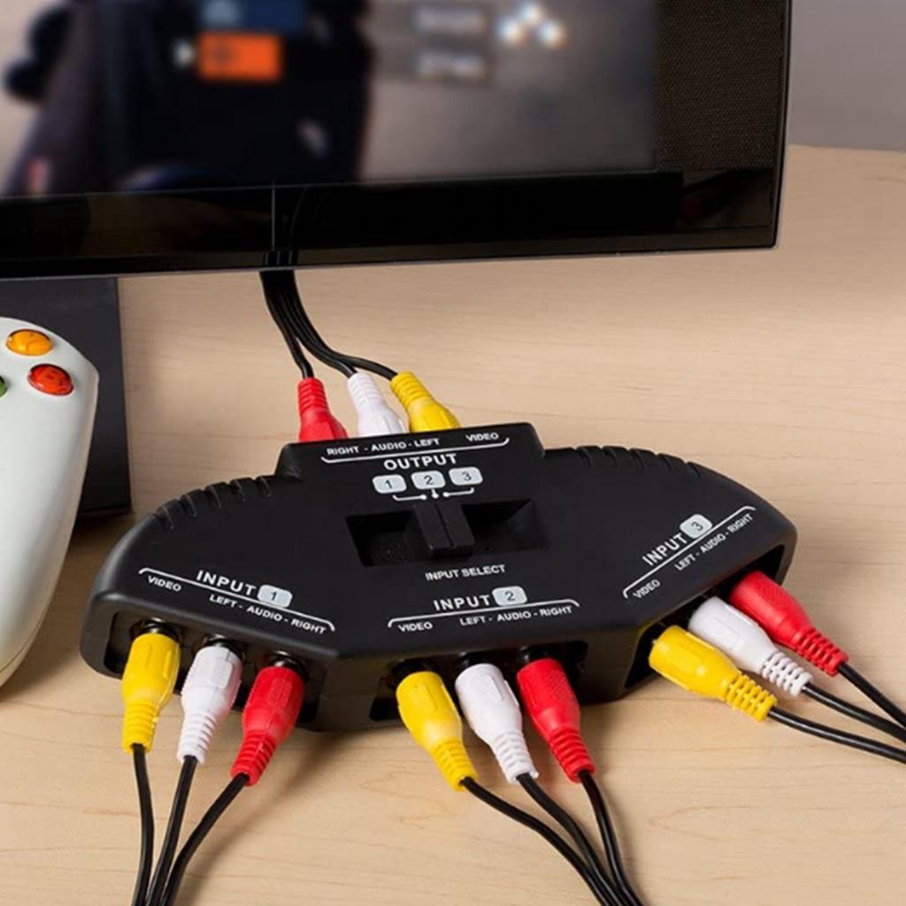 3 In 1 Out Video Splitt Black Selector with AV Cable for DVD VCD VCR
