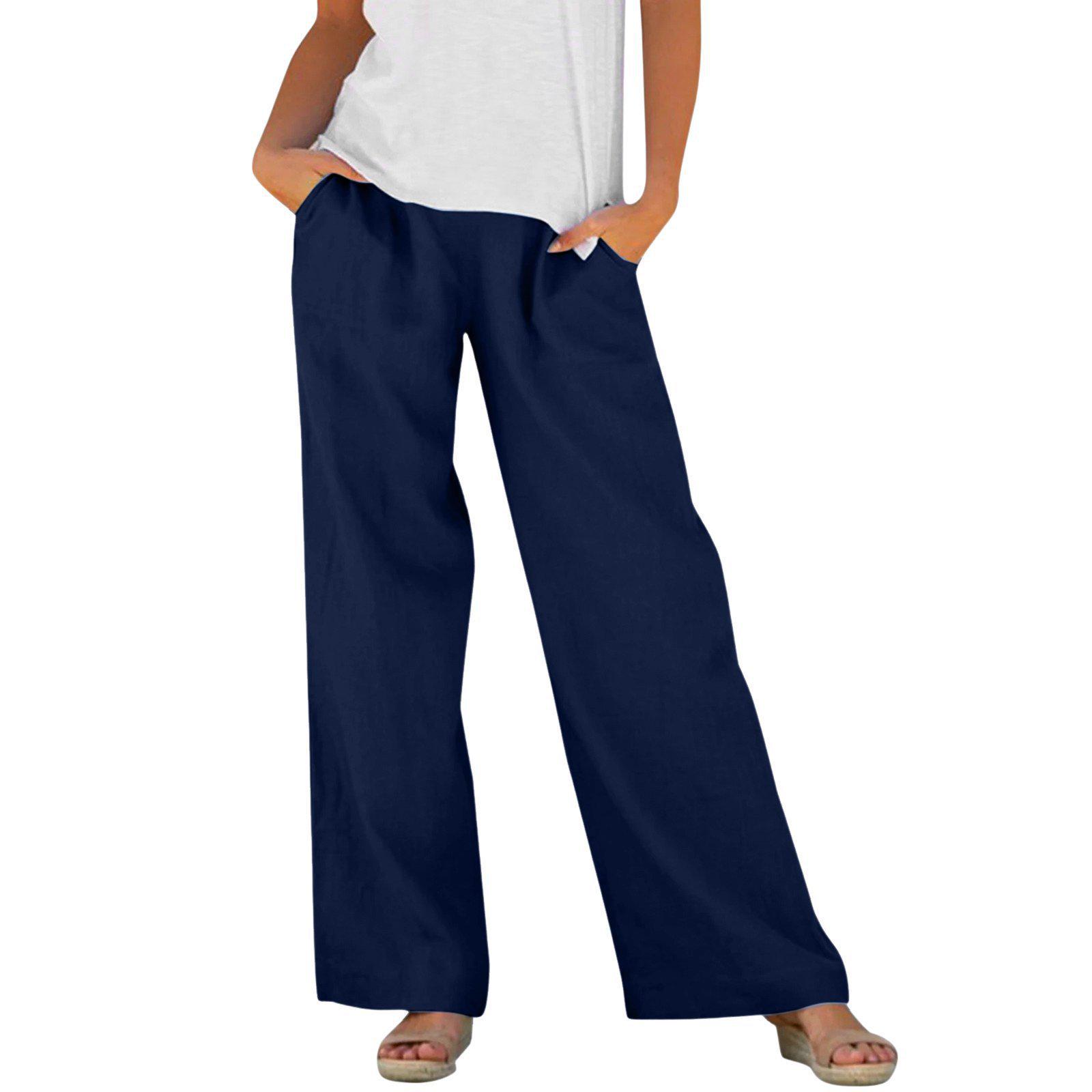 

Women s Cotton Linen Wide-Leg Elastic Waist Pants - Solid Color, Loose Fit, Spring/Autumn Collection. Medium