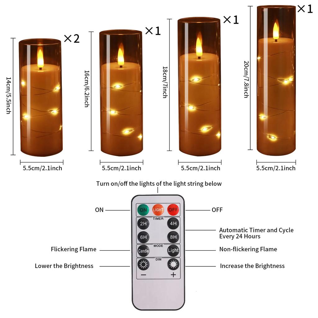 Flameless LED Electronic Candle Set with Embedded Star String and Timer Remote Control Flickering LED Pillar Tealight Home Decor