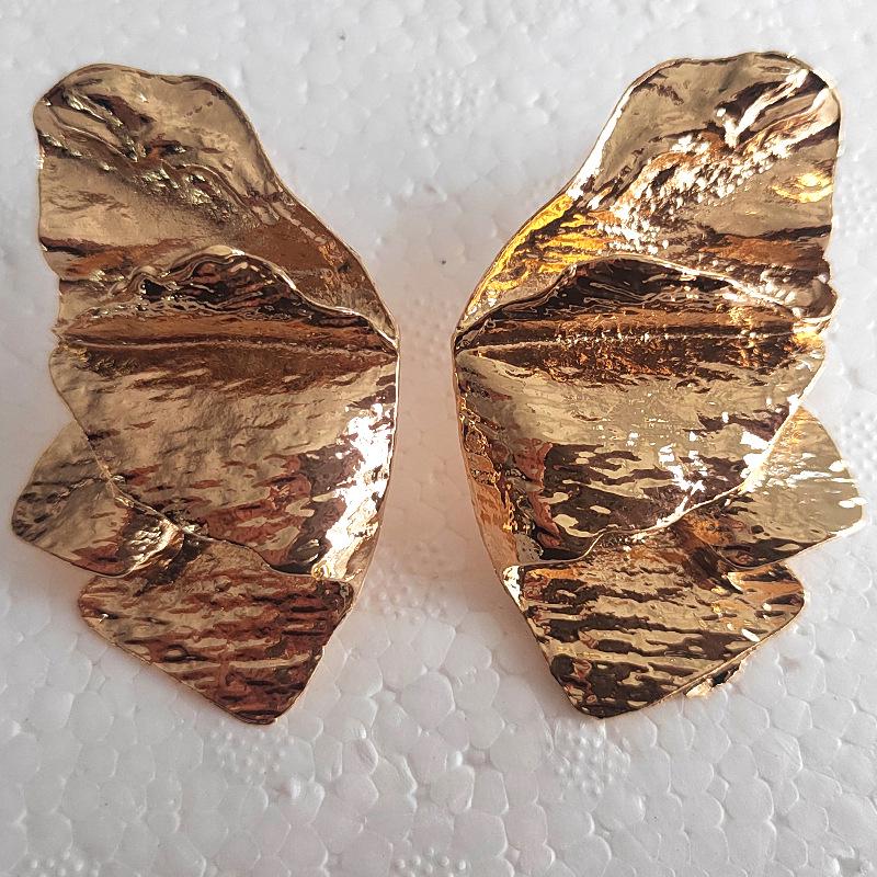 European Geometric Leaf Alloy Stud Earrings - Retro Style, Irregular Cold Tone Design