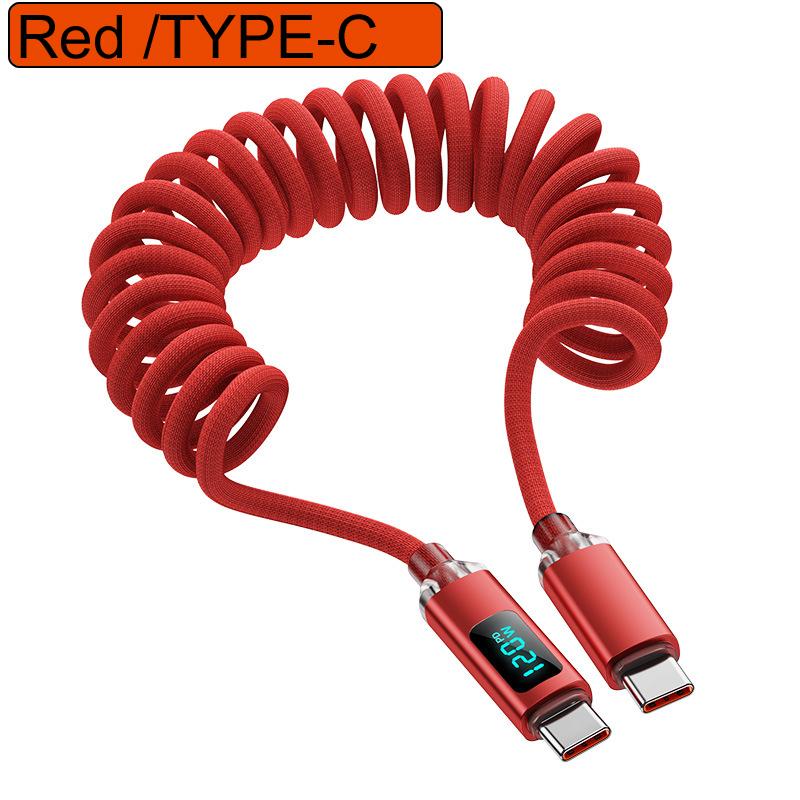 1M/2M 120W Spring Retractable USB A/C Type C To Type C Fast Charging Cable LED Digital Display DATA 480Mbps For Iphone15 16 Sams