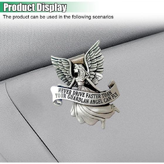 Car Guardian Angel Visor Clip, St. Christopher Metal Medal Bless Driving Safety, Never Drive Faster Than Your Angel Car Visor Clip, Religious Present