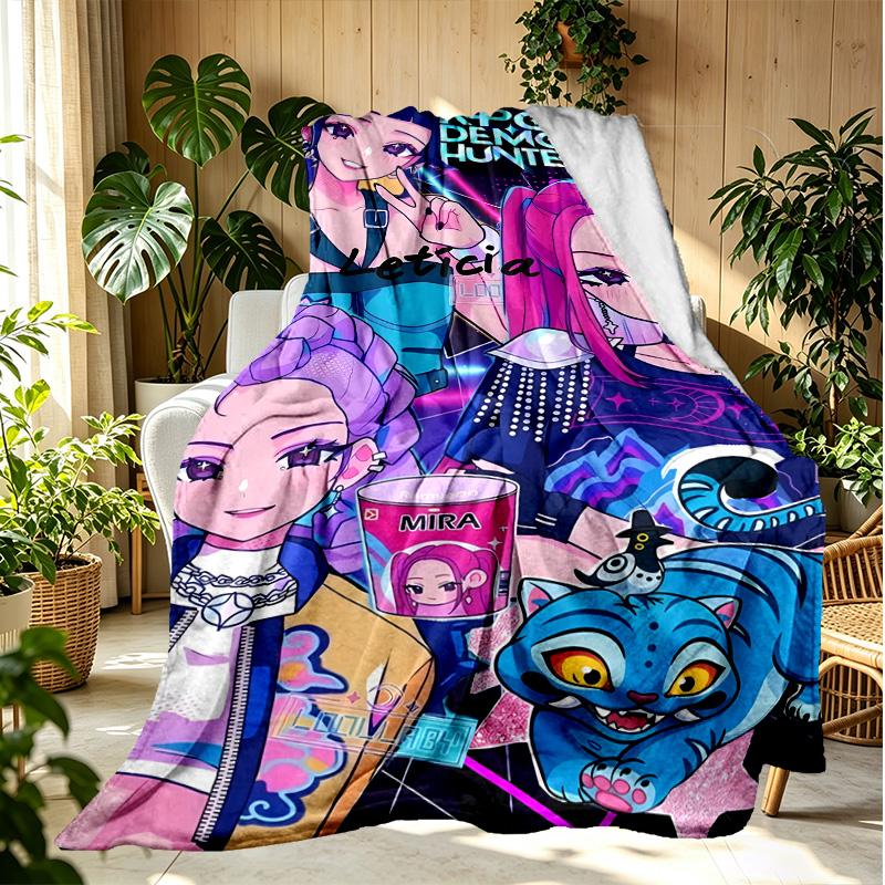 KPop Demon Hunters Pattern Blanket for Home Decoration, Bed, Sofa, Car Travel, Camping, Suitable for All Seasons, Birthday Christmas Gift