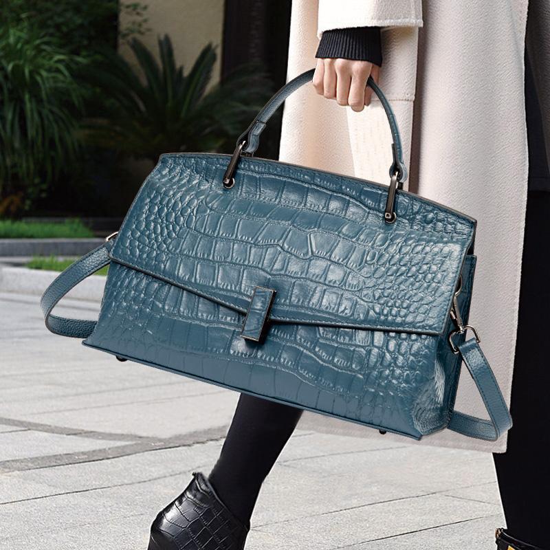 

Сумка женская из коровьей кожи цвета туманно-голубой с тиснением под крокодила, в стиле легкой роскоши, модная и универсальная, на одно плечо/кроссбоди синий