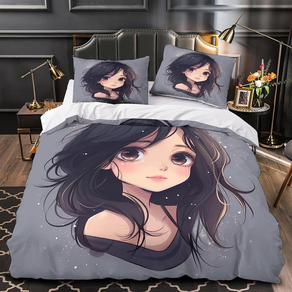 Anime Girl Eyes Comforter Cover 135x200cm With 1 Pillowcase 3D Print Cartoon Cute Quilt Cover For Teens Adults