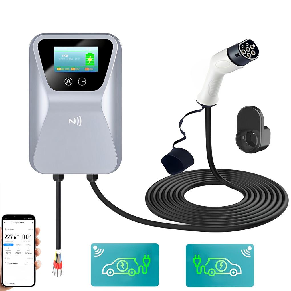 7KW 32A EV Charging Station Type-2 1Phase EV Car Charger IEC62196-2 EVSE Wallbox APP Control Charge now/Card charging