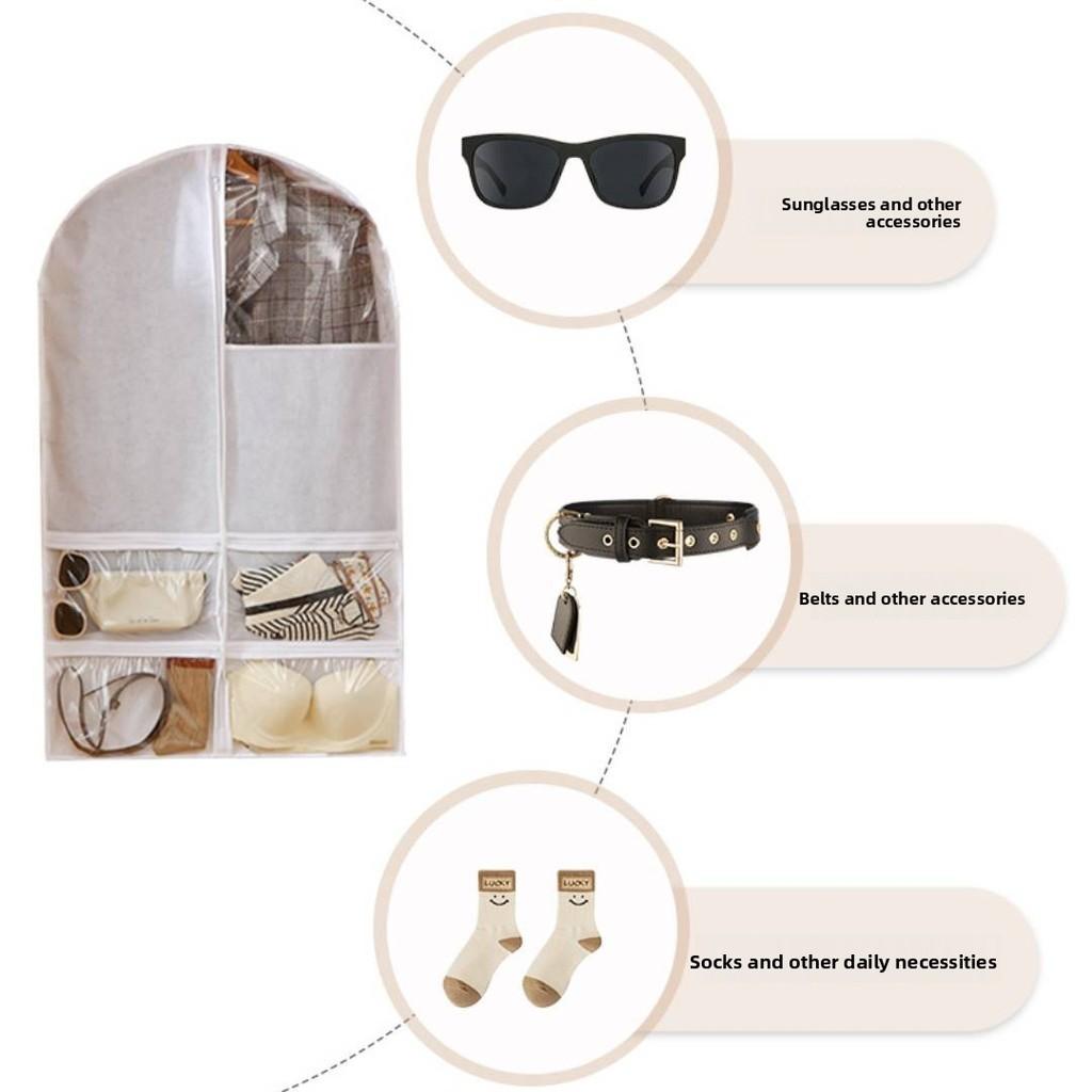Non Woven Fabric Wardrobe Dust Cover With Multi Pocket Storage For Home And Travel Use