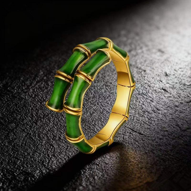 Vintage Bamboo Ring for Women Open Adjustable Ring Green Bamboo Design Unique Statement Finger Ring Nature Inspired Fashion Jewelry золотой
