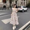 French First Love Xiaofei Sleeve Square Neck Coffee Break A-word Long Skirt Pleated Waist Thin Dress Women's Summer 2026