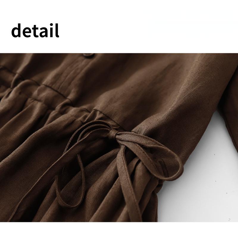 Vintage Solid Long Dress for Women V-neck Short Sleeve Elastic Tie Waist Dress Summer Casual Fashion Button Down Ruched Dress Breathable Work Dress
