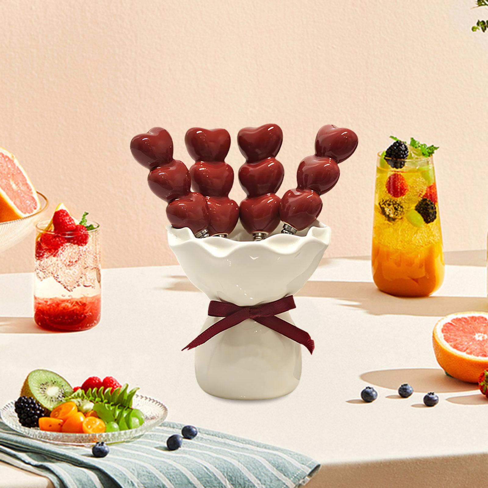 

Heart Fruit Forks with Holder,Party Supply Creative Elegant Salad Forks Set Dessert Forks Sweet Food Pick for Fruit Cake Home