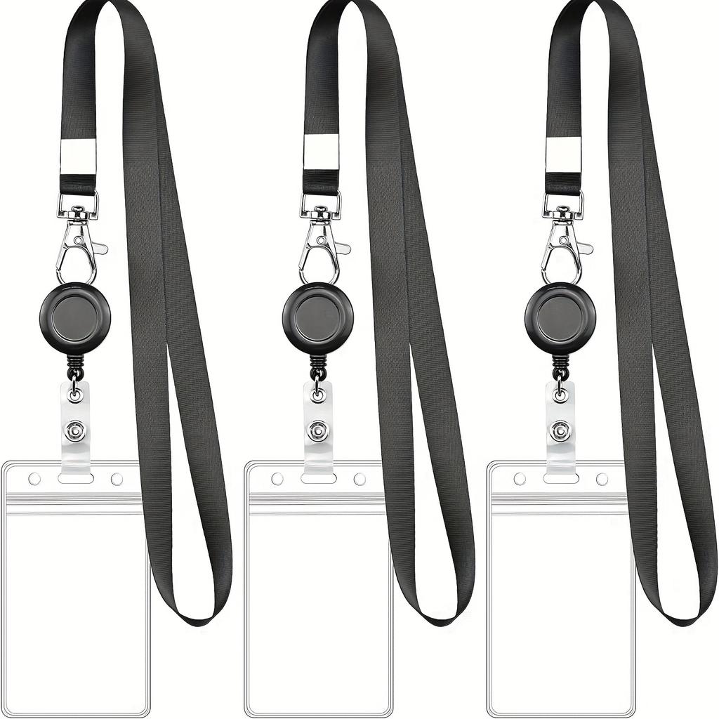 1/2/3 peças Clipe para Crachá de Identificação em PVC Manga para Cartão de Trabalho Com Corda Extensível para Pendurar Gancho de Fivela - Cordão de Pescoço Retrátil para Crachá