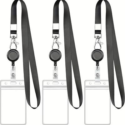 1/2/3PCS PVC ID Card Holder with Retractable Lanyard Snap Hook-Adjustable Badge Reel Neck Strap Fit for Nurses or Other Workers