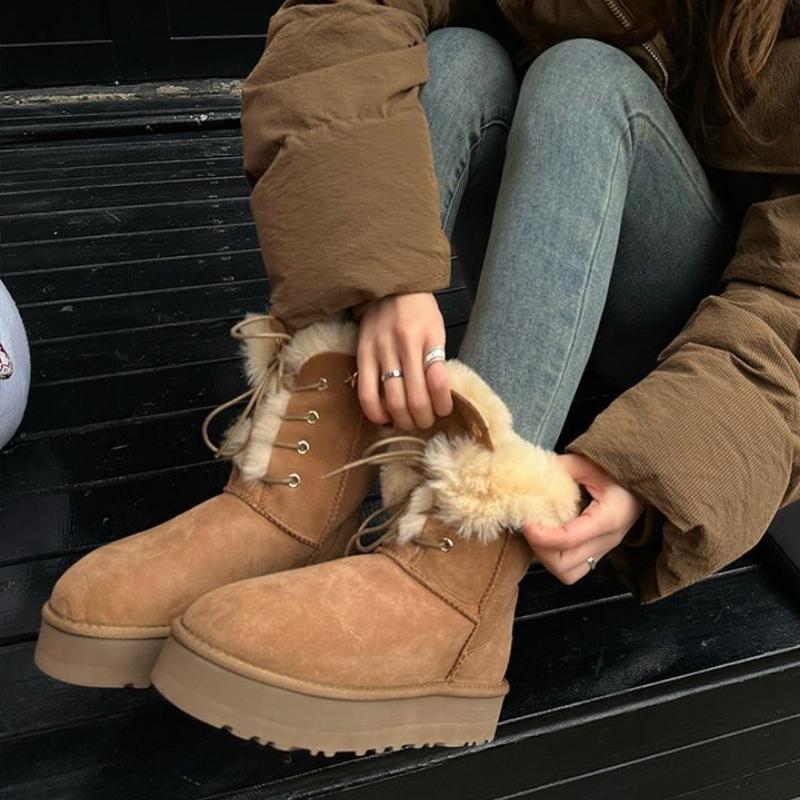 Women's padded thickened warm non-tired feet thick soles heightened comfortable waterproof non-slip casual Martin snow boots cotton shoes