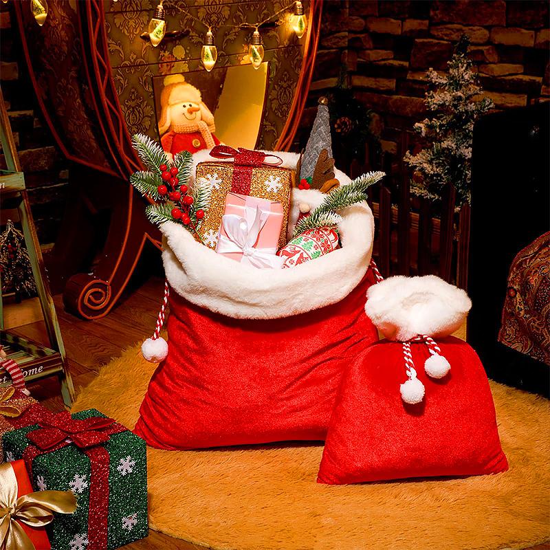 1PC Santa Claus Holiday Solid Bachelor Party Presents Sacks Party Velvet Thanksgiving Drawstring Gift Bags Christmas 2 Sizes