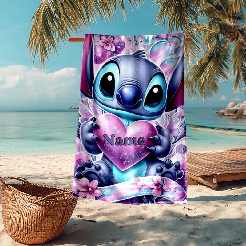 Custom Name Ultra-Soft Beach Towel with Stitch Theme,Ideal for Pool - Camping, Diving - Perfect Travel Essential, Vibrant Beach Towel.