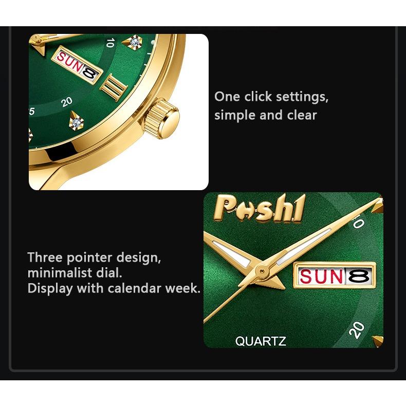 POSHI Men's Business Quartz Watch Fashion Glow-in-the-dark Waterproof Double Calendar Watch for Women