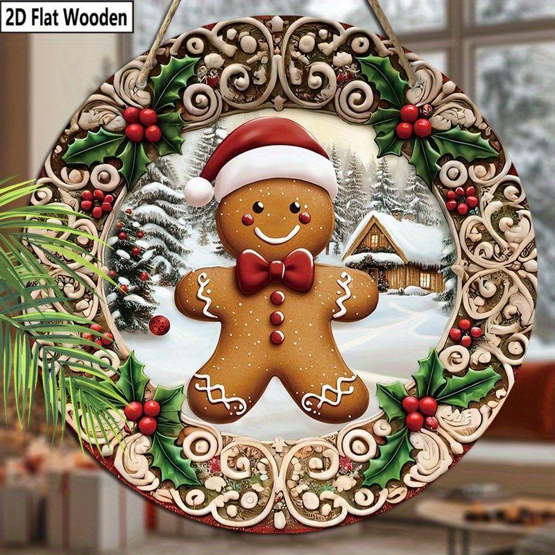 

Рождественская декоративная табличка, комнатные подвесные украшения, 2D плоские деревянные изделия с рисунком пряничного человечка, рождественские подарки для друзей и семьи 2D,Style1,1pc