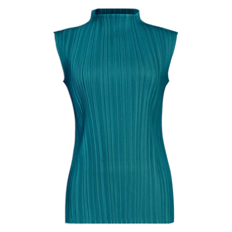 

Miyake 2025 Летний женский тонкий жилет без рукавов с высоким воротником - Универсальный базовый топ One Size