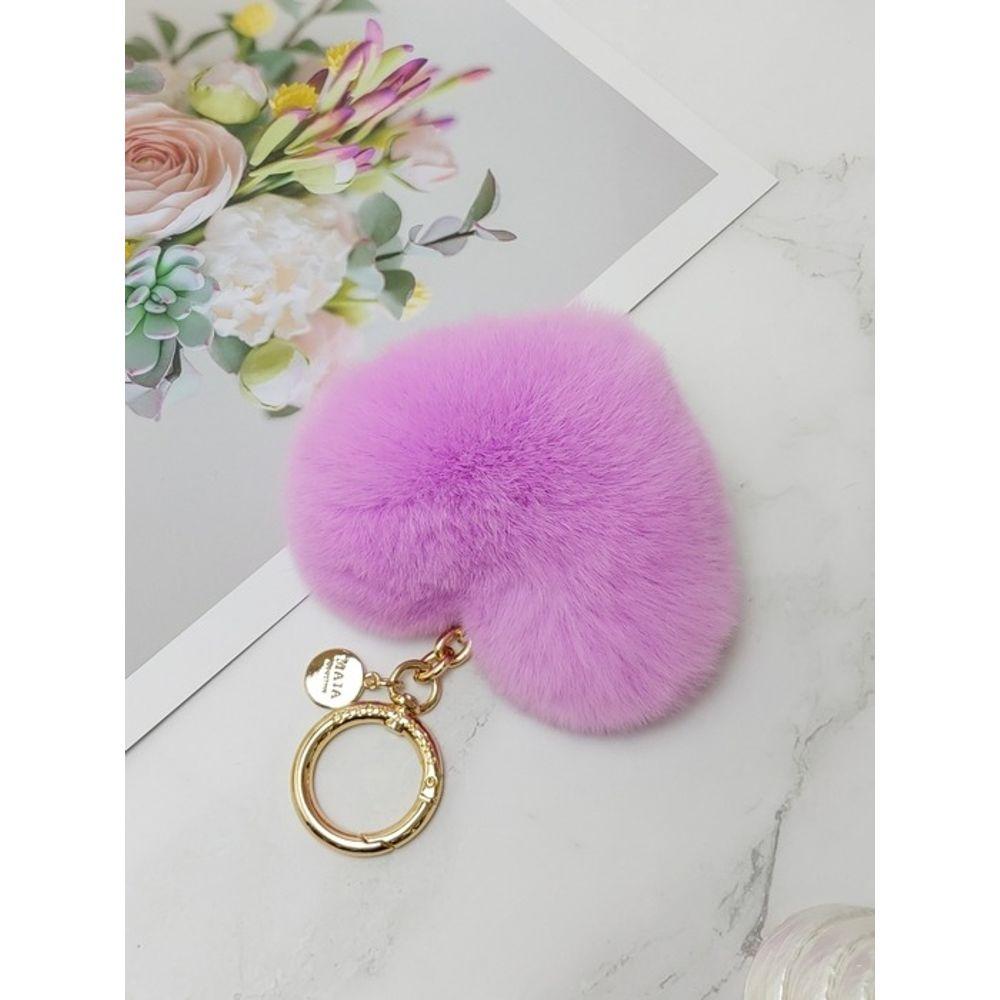 MAIA Rabbit Fur Heart Keychain & Charm - Violet