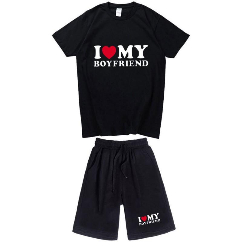 Men Women Cotton Short Sleeve T-Shirt Shorts Set Casual Outfit Youth Style
