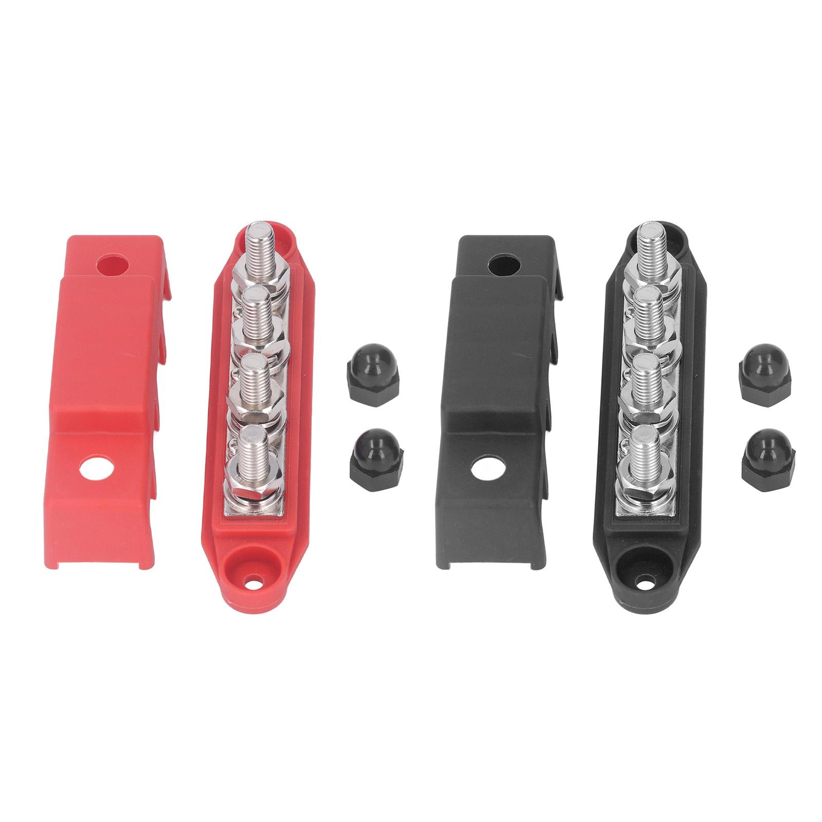 

2Pcs Bus Bar Terminal Block 48V 250A Heavy Duty Module Power Distribution DC Box 4 Positions M10 for RV Marine Red Black