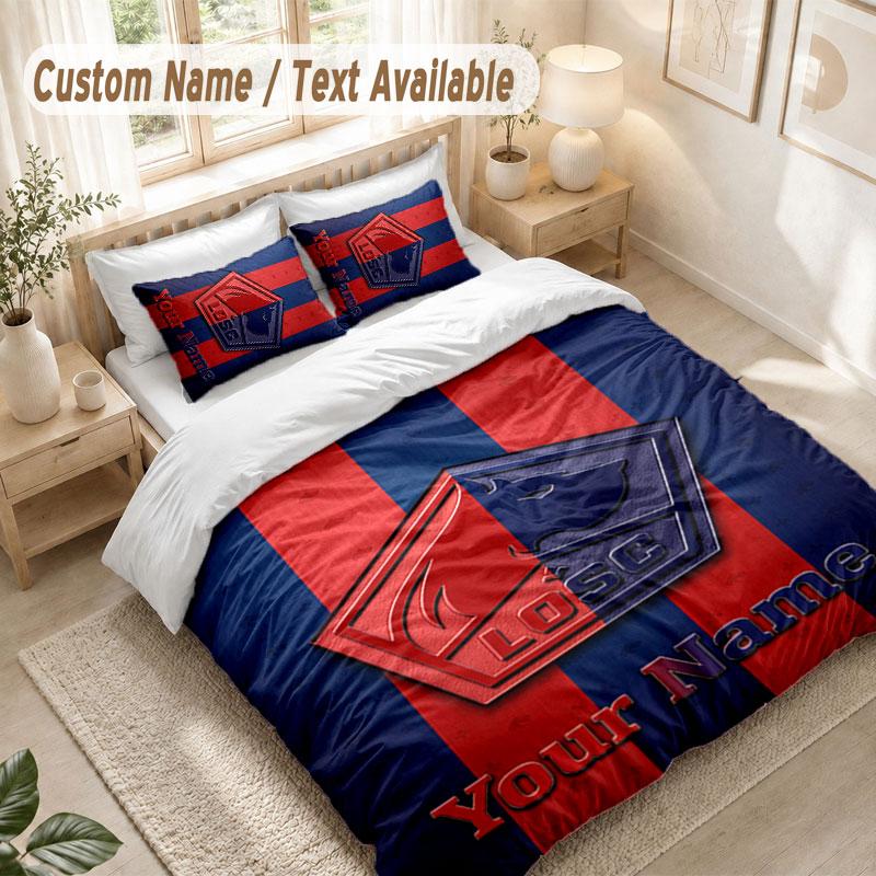 Set Biancheria da Letto Personalizzato 3 PezziCopripiumino Stampa LOSC Lille + 2 Federe Morbido Arredo Letto