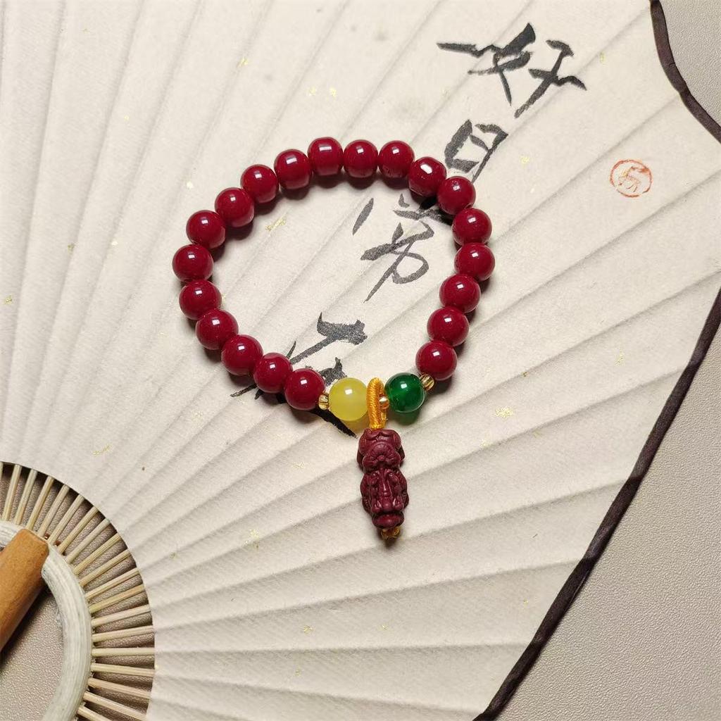 Nova Pulseira de Lótus Cinnabar de Estilo Chinês - Retrô, Versátil, Acessório de Mão da Moda para Transmissões ao Vivo e Pontos Turísticos