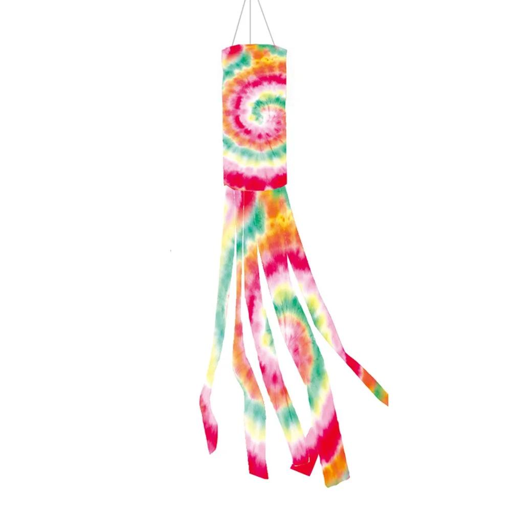 Tie-Dye Rainbow Windsock Flag Outdoor Decorative Flag With Metal Swivel Clip Wind Tube Flag Home Aviation Wind Sock Kite 100cm