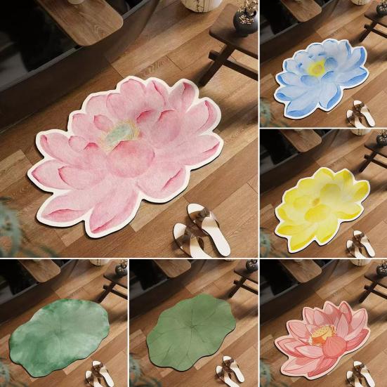 Lotus Leaf Floor Mat Diatomaceous Earth Bathroom Rug Non-Slip Absorbent Lotus Flower Floor Rug for Entrance Living Room Kitchen Bathroom