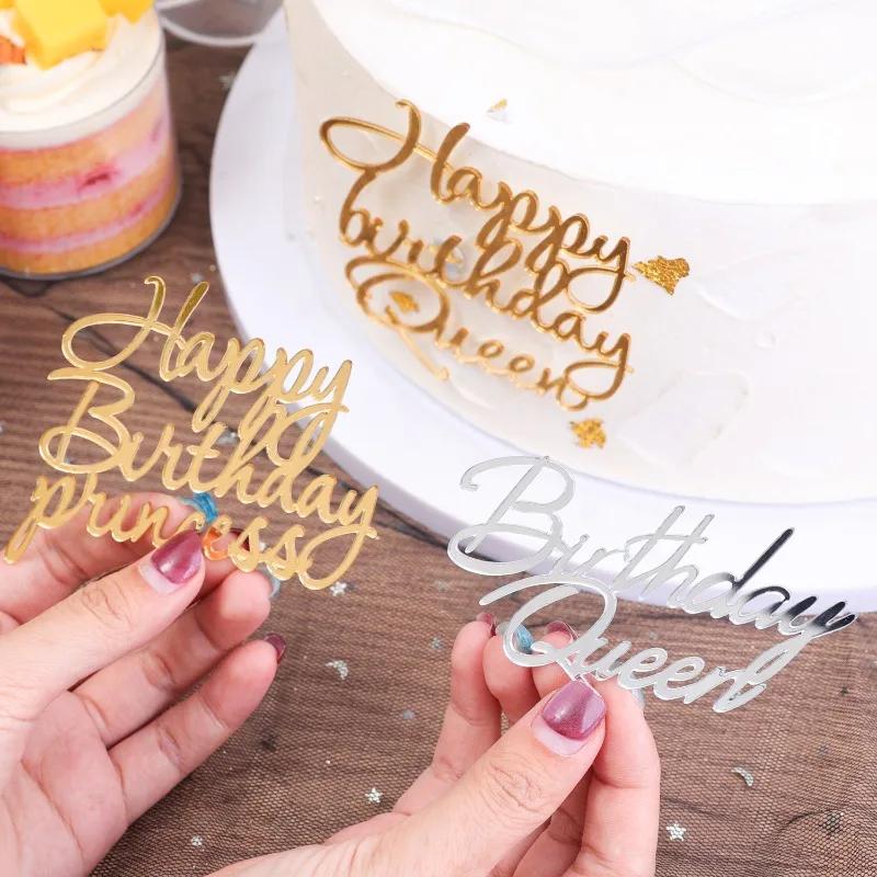 Acrylic Cake Topper Queen Princess Happy Birthday Cake Toppers Ornament For Home Birthday Party Baby Shower Decoration Supplies