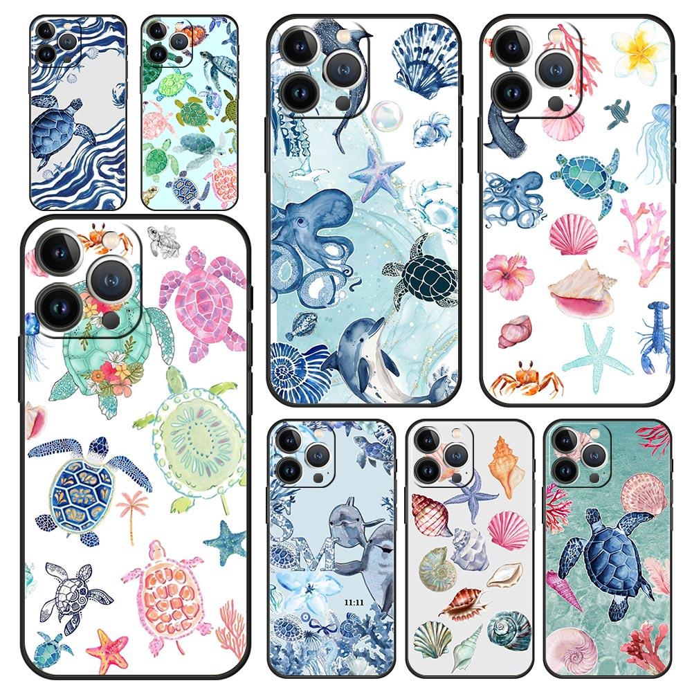 Phone Case For iPhone 17 16e 15 14 13 12 11 Pro Max SE 7 8 Plus Shell iPhone 16 Soft TPU Cover Ocean Life Theme