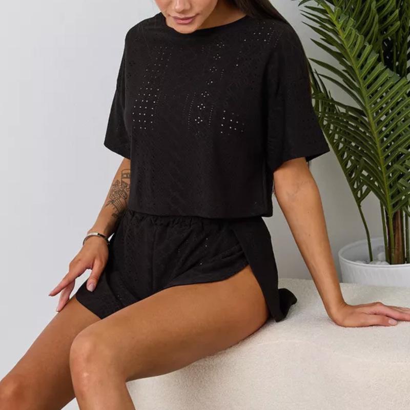Europäisch-Amerikanisches Sommer-Lockeres Schwarzes Kurzarm-Pyjama-Set