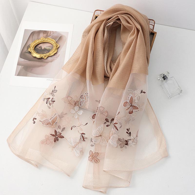 Four Season silk wool scarf women hijab pashmina shawls wrap Blanket Floral Pashmina Embroidery Scarves Foulard high quality
