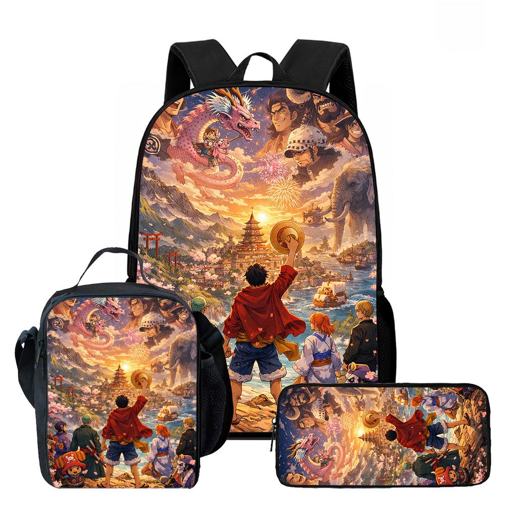 15 Inch One Piece 3-in-1 Backpack Set Unisex for Boys and Girls Age 6-10, Light Weight School Kit with Lunch Bag & Pencil Case
