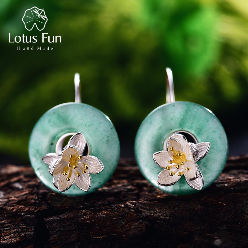 

Lotus Fun Lotus Whispers из настоящего стерлингового серебра 925 пробы с натуральным камнем, тонкие серьги-капли для женщин Brincos