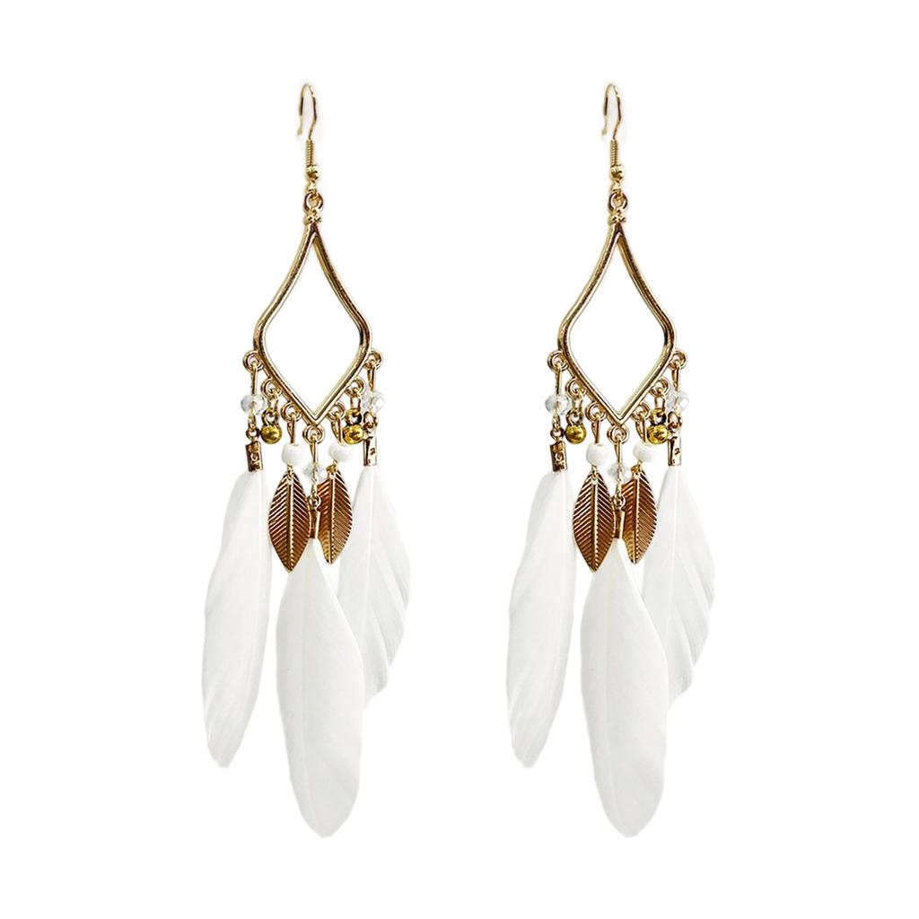 Bohemian Feather Tassel Drop Earrings Lightweight Hypoallergenic Handmade Feather Ear Drops Jewelry For Women