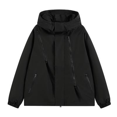 Neue Schwarze Samurai Doppelreißverschluss Jungenjacke Wetterfest Studenten Kapuzenjacke