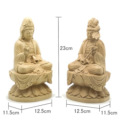 HU Trading Buddhist Statue, Kannon Bodhisattva and Seishi Bodhisattva (Total Height: 23cm, Width: 12.5cm, Depth: 11.5cm), Seated Statue, Amida Triad,
