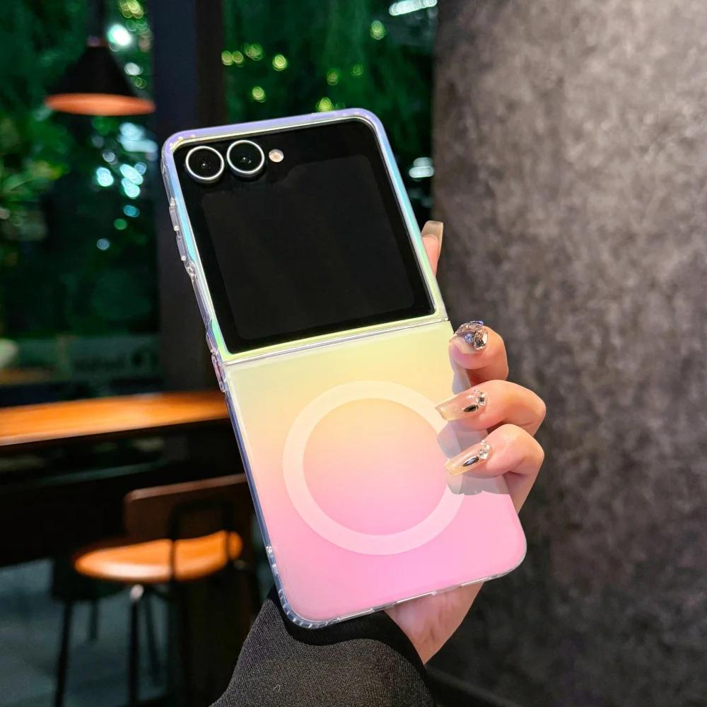 Luxury Gradient Rainbow Magnetic Phone Case for Samsung Galaxy Z Flip 8 7 6 5 4 3 for Magsafe Wireless Charging Shockproof Cover