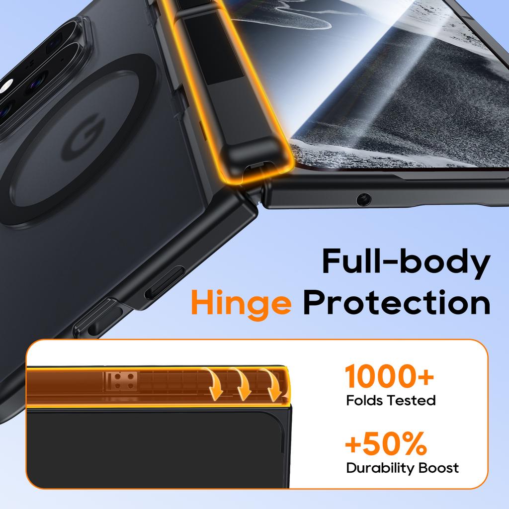 Magnetic Phone Case with Dual Kickstand and Hinge Protection, Matte Translucent Hard Shell for Google Pixel 11 Pro Fold-Black