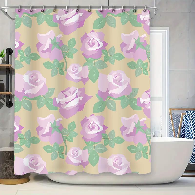 Pink Rose Shower Curtain Bathroom Decor Pattern Flower Fabric Waterproof Bath Liner Set for Home Decoration Pink Floral Print Sh