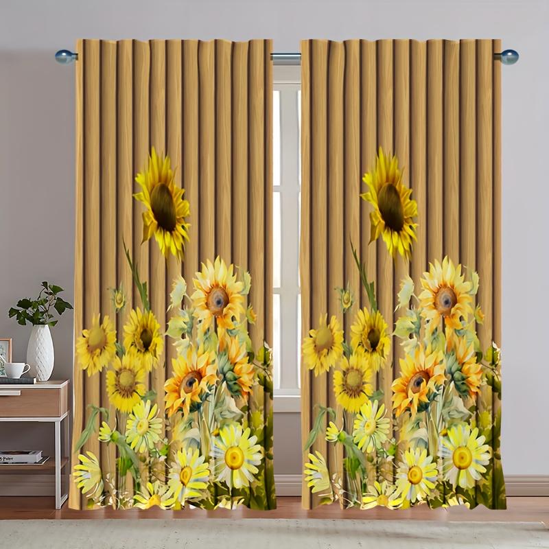 

2 шт. Подсолнух деревянные деревенские кухонные шторы для кухни в деревенском стиле, деревянные двери амбара, винтажные маленькие короткие шторы для кафе, карманные оконные занавески 2x50W100H(CM)&hook