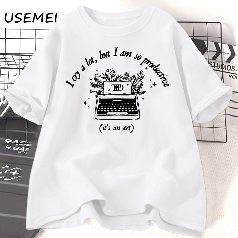 I Cry A Lot But So Productive T-shirt Tortured Poets T Shirts Cotton Short Sleeve Graphic Tees Summer Oversize Ladies Tshirt