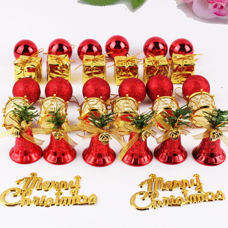 

32PCS/set Mini Glitter Balls Bell Drum Hanging Pendant Christmas Tree Ornament Xmas Party Decoration красный